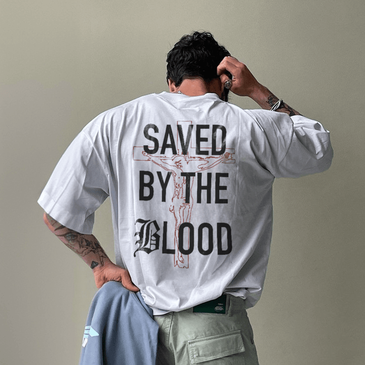 Christianartworkshop Saved By The Lord Cotton T-Shirt - image 4