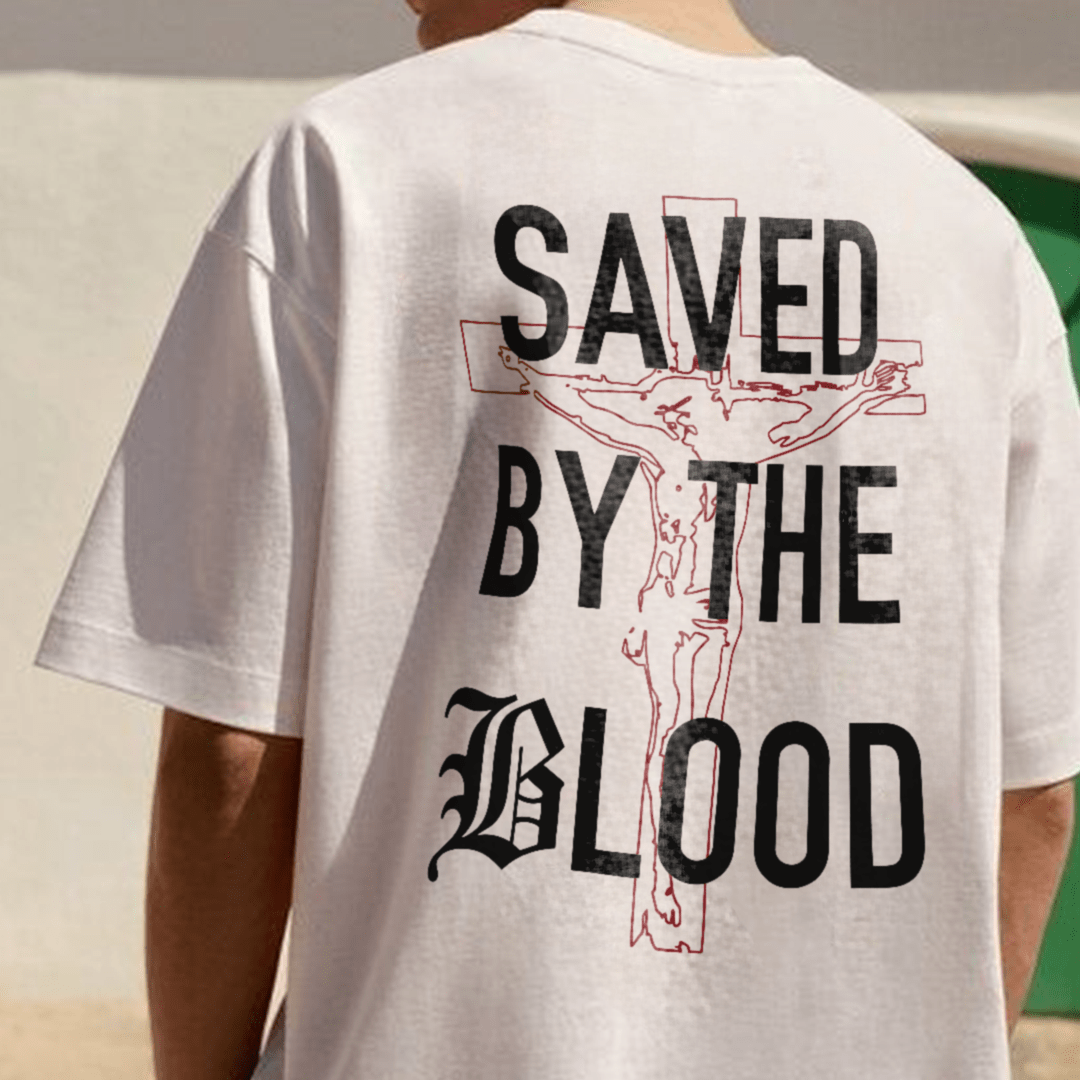 Christianartworkshop Saved By The Lord Cotton T-Shirt - image 5