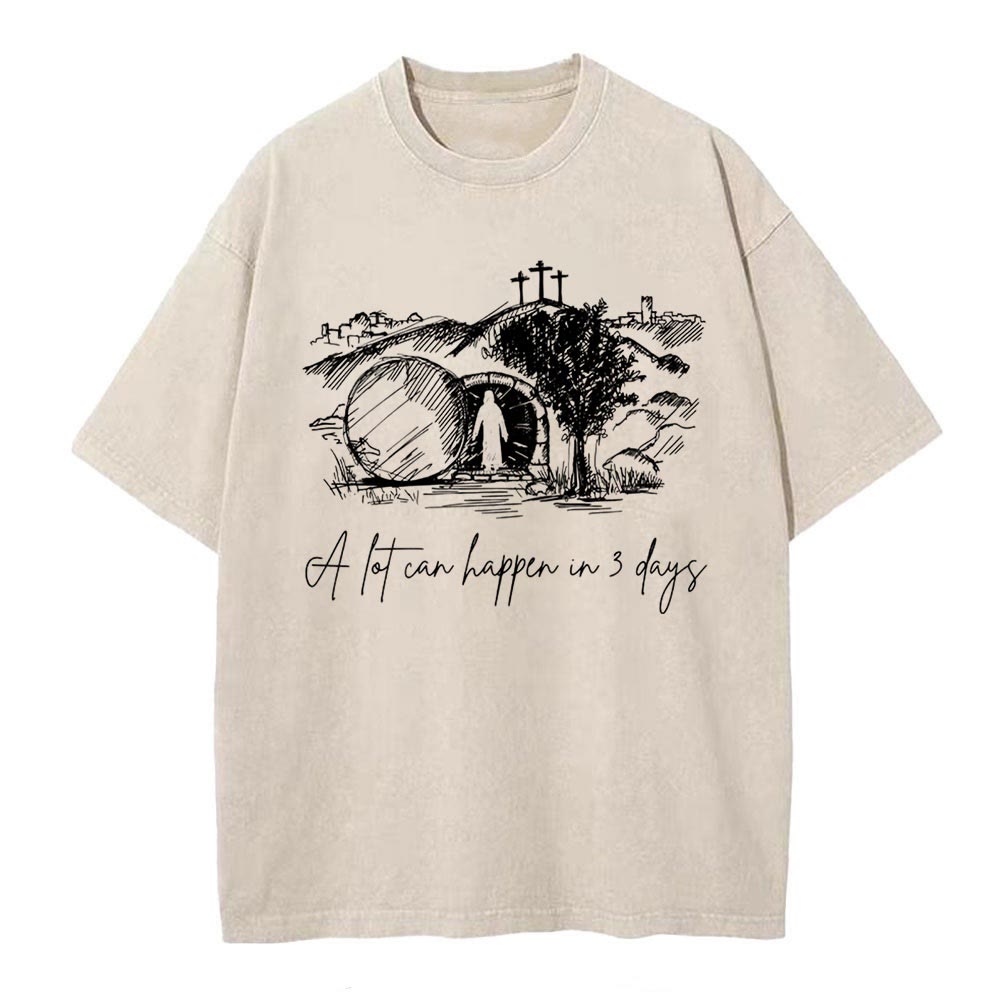 Christianartworkshop A Lot Can Happen In 3 Days Christian Washed T-Shirt - Beige - 4XL - image 1