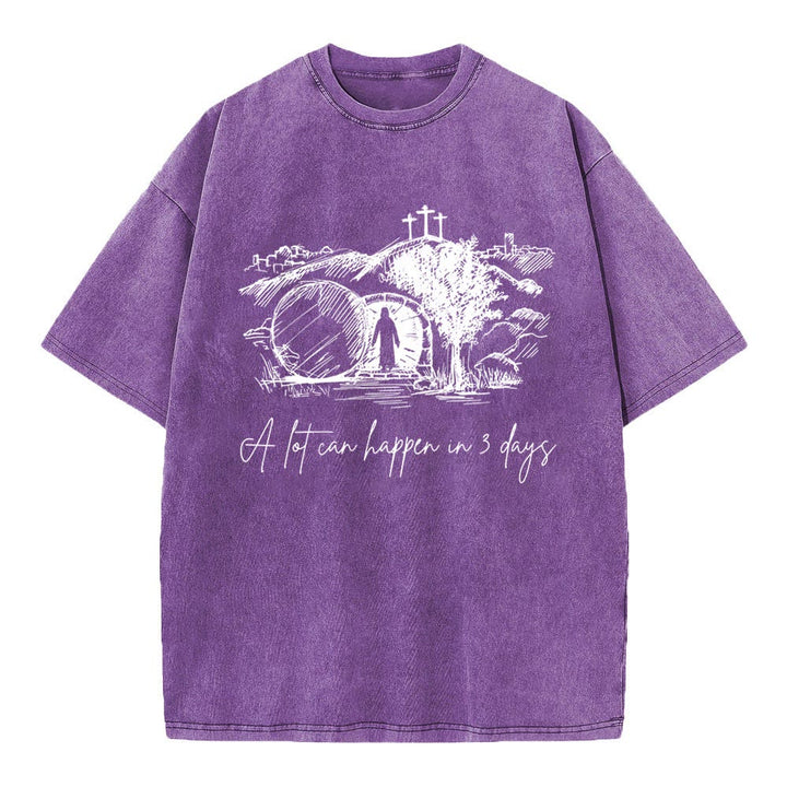 Christianartworkshop A Lot Can Happen In 3 Days Christian Washed T-Shirt - Purple - 4XL - image 10