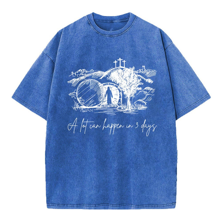 Christianartworkshop A Lot Can Happen In 3 Days Christian Washed T-Shirt - Royal Blue - 4XL - image 11