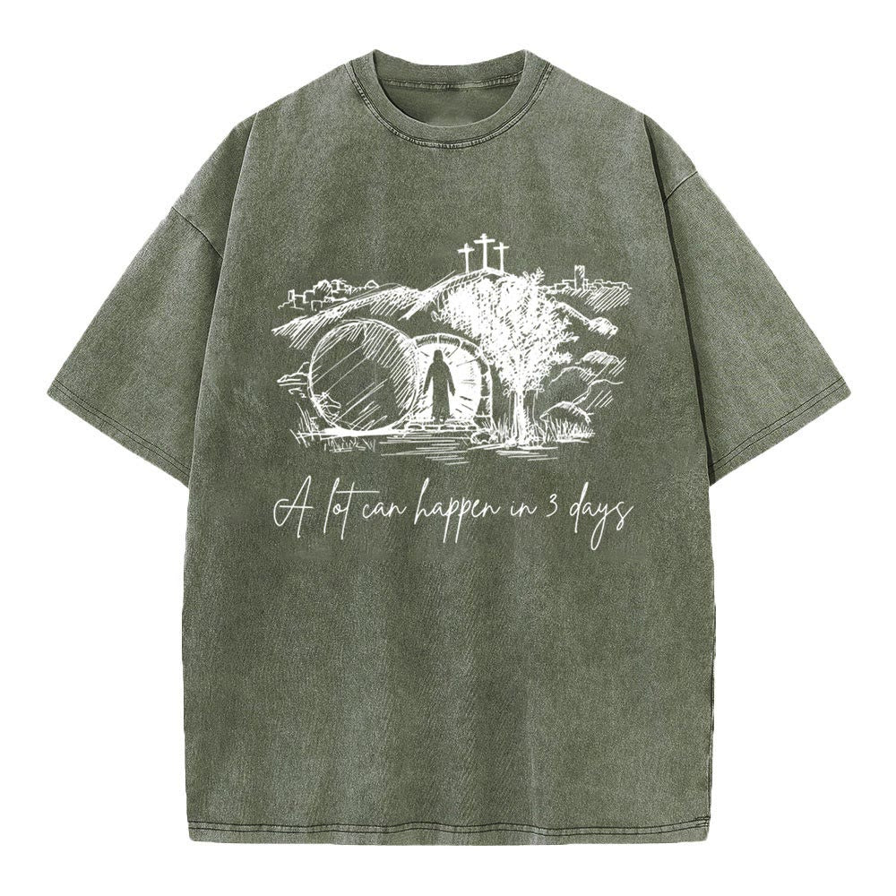 Christianartworkshop A Lot Can Happen In 3 Days Christian Washed T-Shirt - Army Green - 4XL - image 9