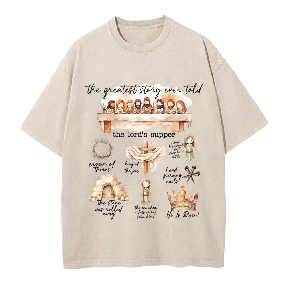 Christianartworkshop Greatest Story Ever Told Christian Washed T-Shirt - Beige - 4XL - image 1