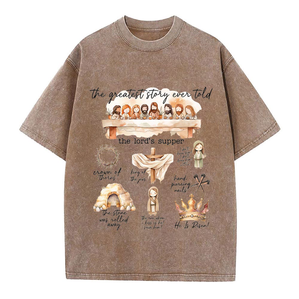 Christianartworkshop Greatest Story Ever Told Christian Washed T-Shirt - Coffee - 4XL - image 6