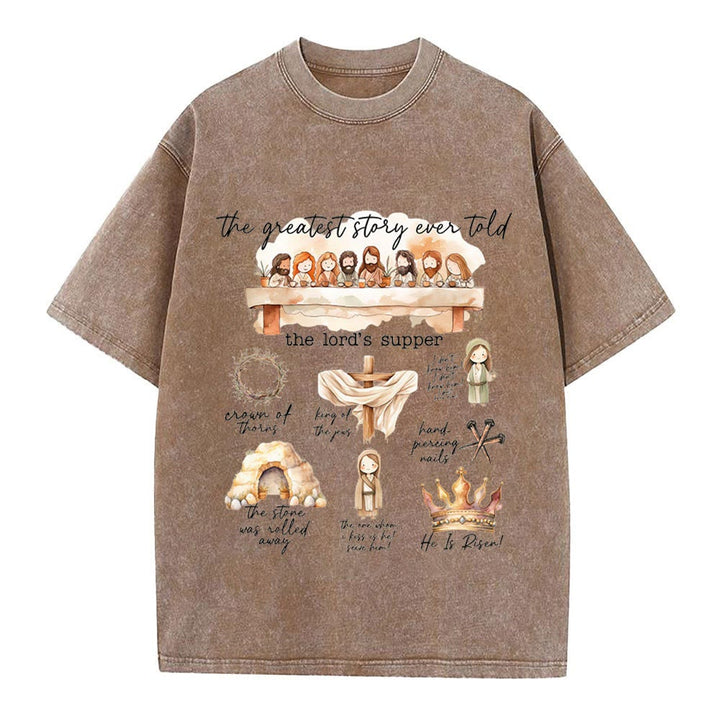 Christianartworkshop Greatest Story Ever Told Christian Washed T-Shirt - Coffee - 4XL - image 6
