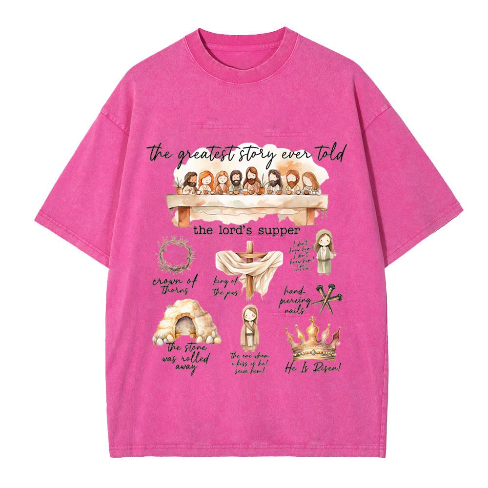Christianartworkshop Greatest Story Ever Told Christian Washed T-Shirt - Pink - 4XL - image 9