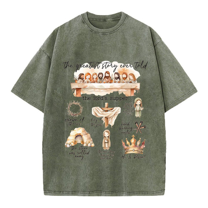 Christianartworkshop Greatest Story Ever Told Christian Washed T-Shirt - Army Green - 4XL - image 3