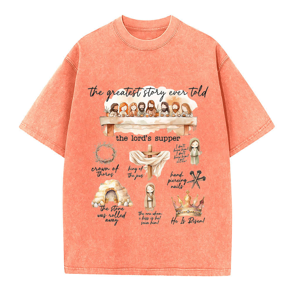 Christianartworkshop Greatest Story Ever Told Christian Washed T-Shirt - Orange - 4XL - image 11