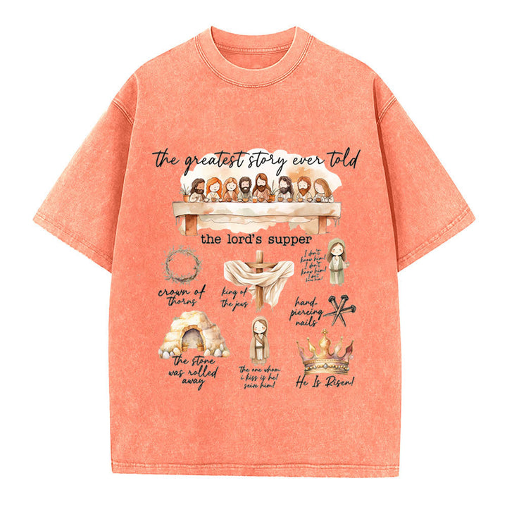 Christianartworkshop Greatest Story Ever Told Christian Washed T-Shirt - Orange - 4XL - image 11