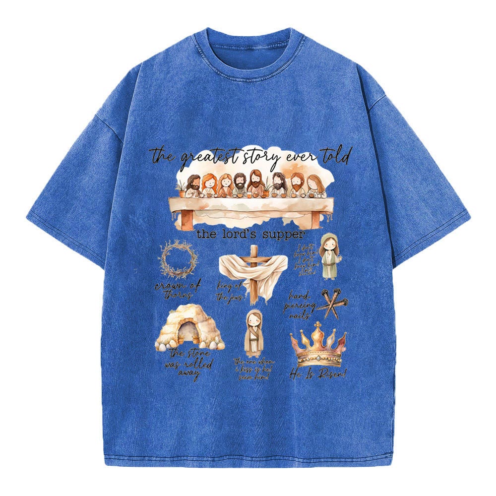 Christianartworkshop Greatest Story Ever Told Christian Washed T-Shirt - Royal Blue - 4XL - image 10