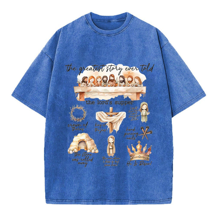 Christianartworkshop Greatest Story Ever Told Christian Washed T-Shirt - Royal Blue - 4XL - image 10