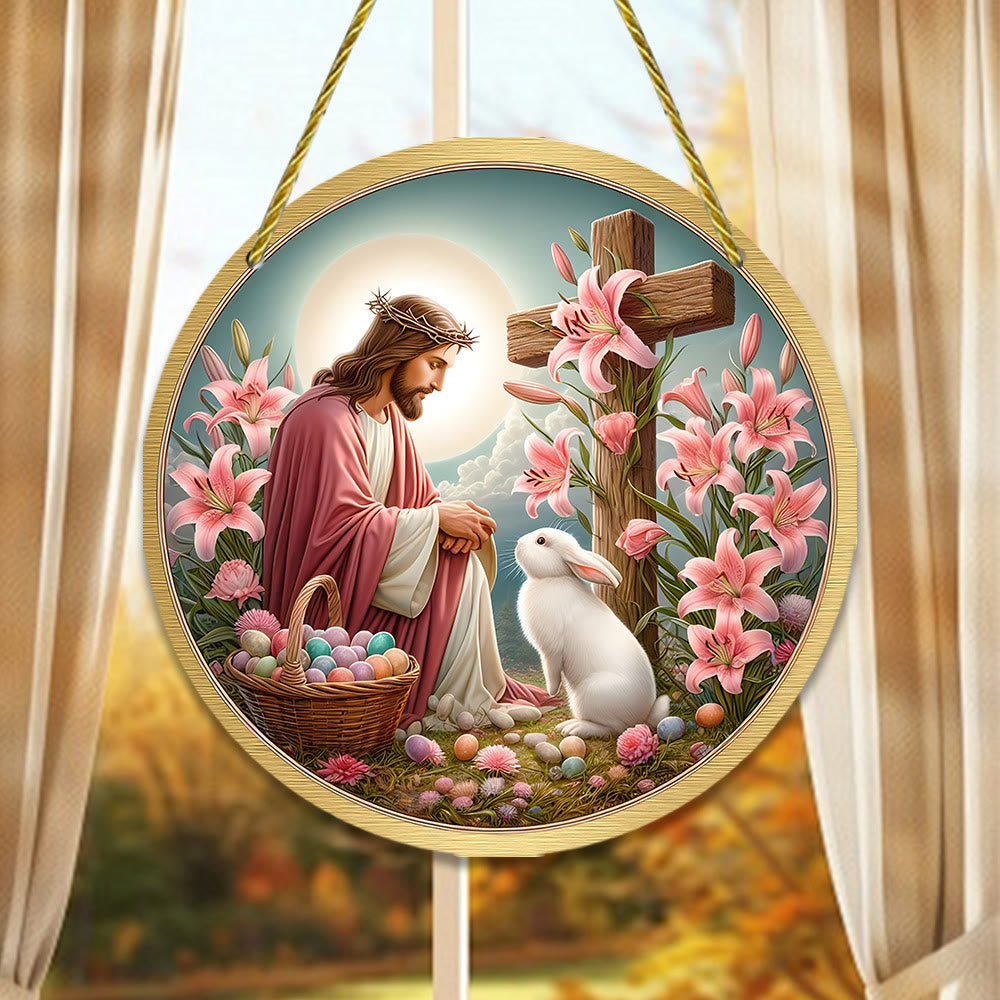 Christianartworkshop Resurrection & Vitality: Jesus & Bunny Easter Home Decor Hanging Pendant Ornament - Jesus & Bunny - image 1