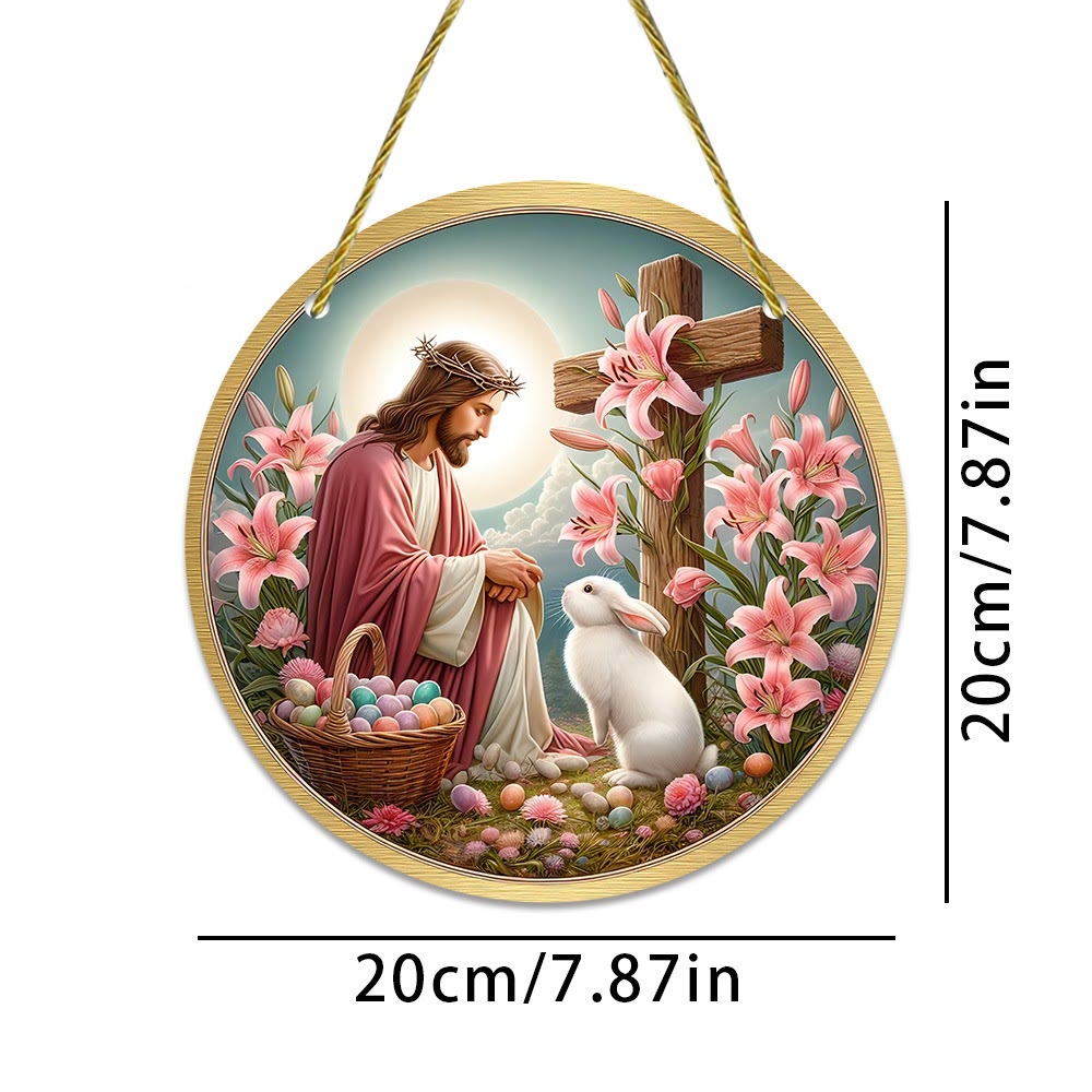 Christianartworkshop Resurrection & Vitality: Jesus & Bunny Easter Home Decor Hanging Pendant Ornament - image 2