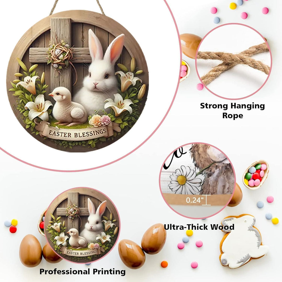 Christianartworkshop Easter Bunny & Cross Easter Blessing Garden Wooden Hanging Ornament - image 4