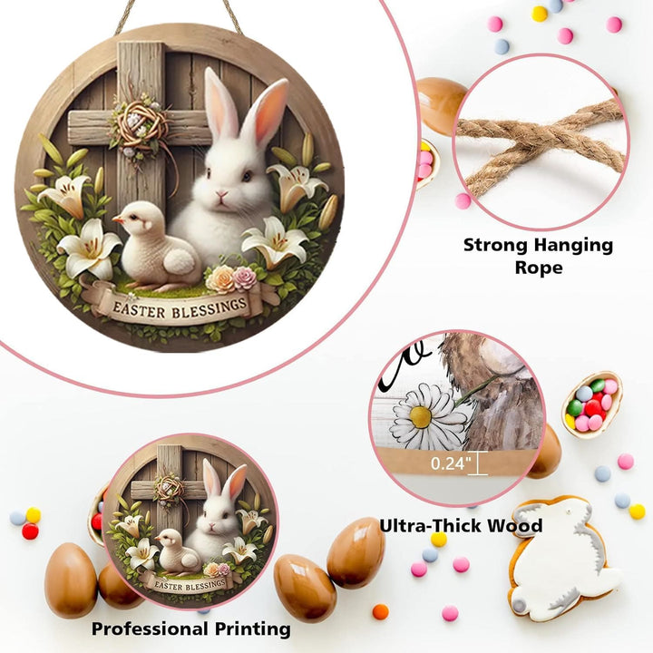 Christianartworkshop Easter Bunny & Cross Easter Blessing Garden Wooden Hanging Ornament - image 4