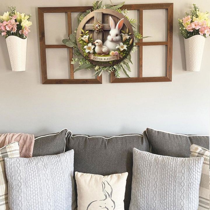 Christianartworkshop Easter Bunny & Cross Easter Blessing Garden Wooden Hanging Ornament - image 2