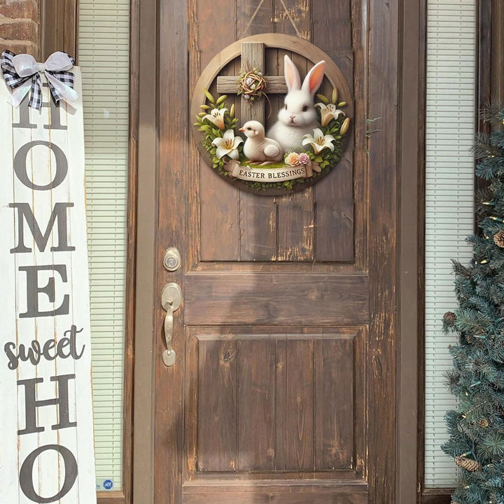 Christianartworkshop Easter Bunny & Cross Easter Blessing Garden Wooden Hanging Ornament - image 6