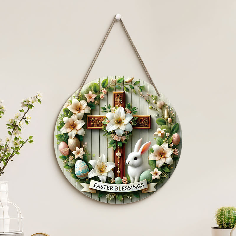 Christianartworkshop Easter Blessing Floral Garden Cross Wooden Hanging Ornament - image 2