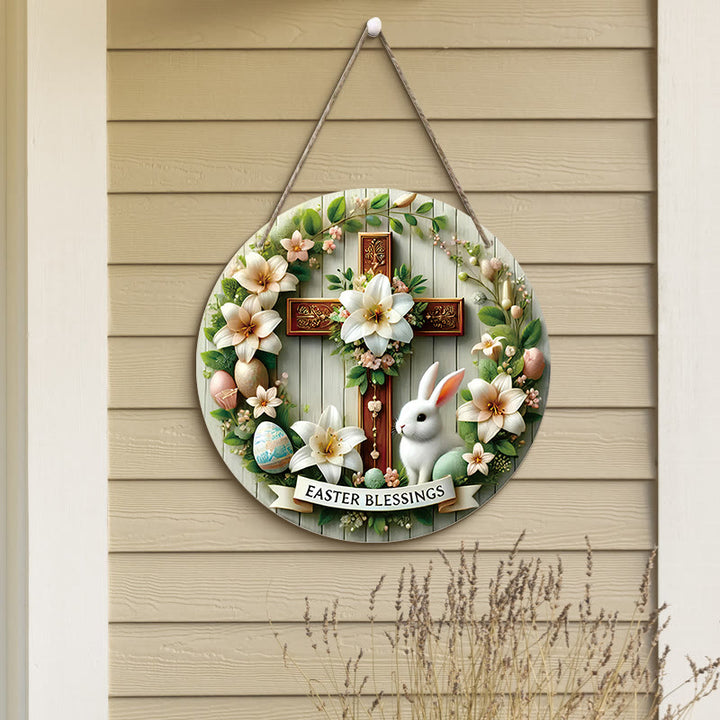Christianartworkshop Easter Blessing Floral Garden Cross Wooden Hanging Ornament - Floral Cross - image 1