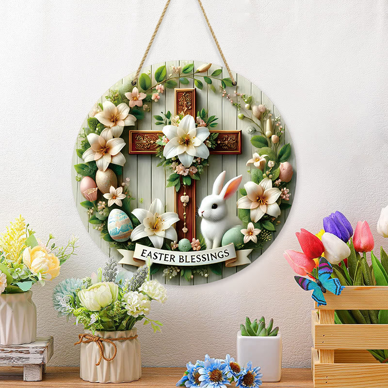 Christianartworkshop Easter Blessing Floral Garden Cross Wooden Hanging Ornament - image 3