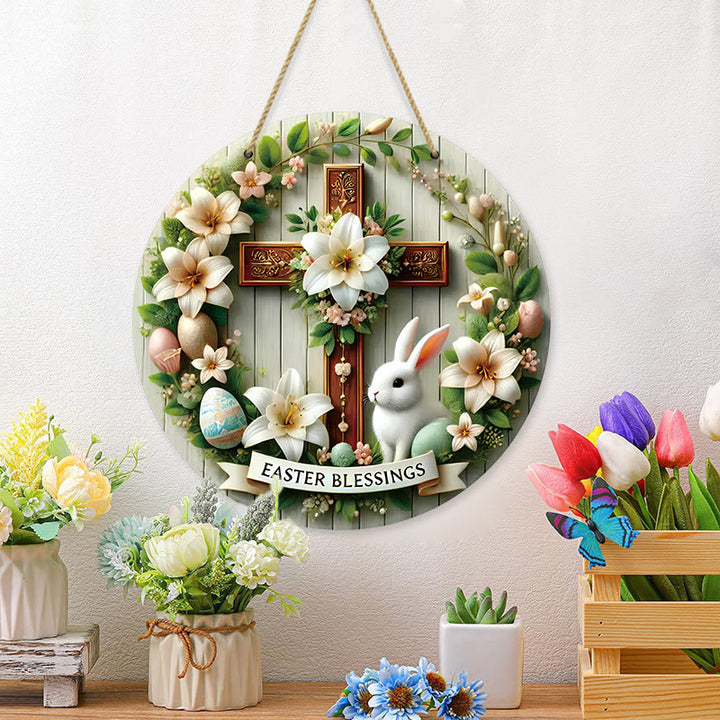 Christianartworkshop Easter Blessing Floral Garden Cross Wooden Hanging Ornament - image 3