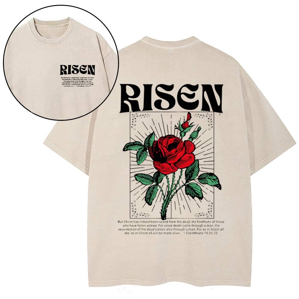 Christianartworkshop Risen Christian Washed T-Shirt - Beige - 4XL - image 1