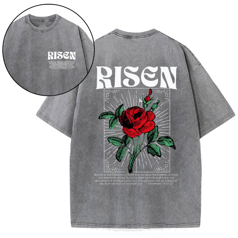 Christianartworkshop Risen Christian Washed T-Shirt - Gray - 4XL - image 7
