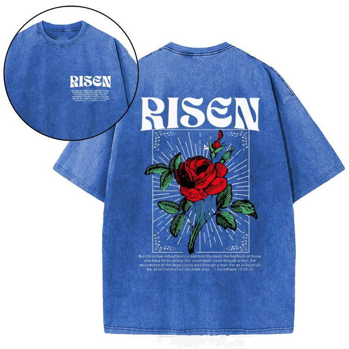 Christianartworkshop Risen Christian Washed T-Shirt - Royal Blue - 4XL - image 13