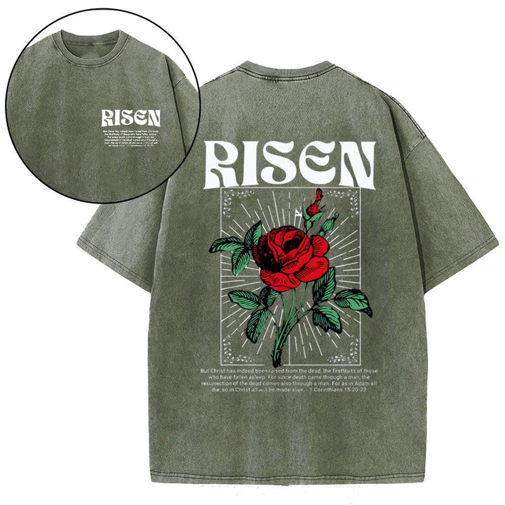 Christianartworkshop Risen Christian Washed T-Shirt - Army Green - 4XL - image 9