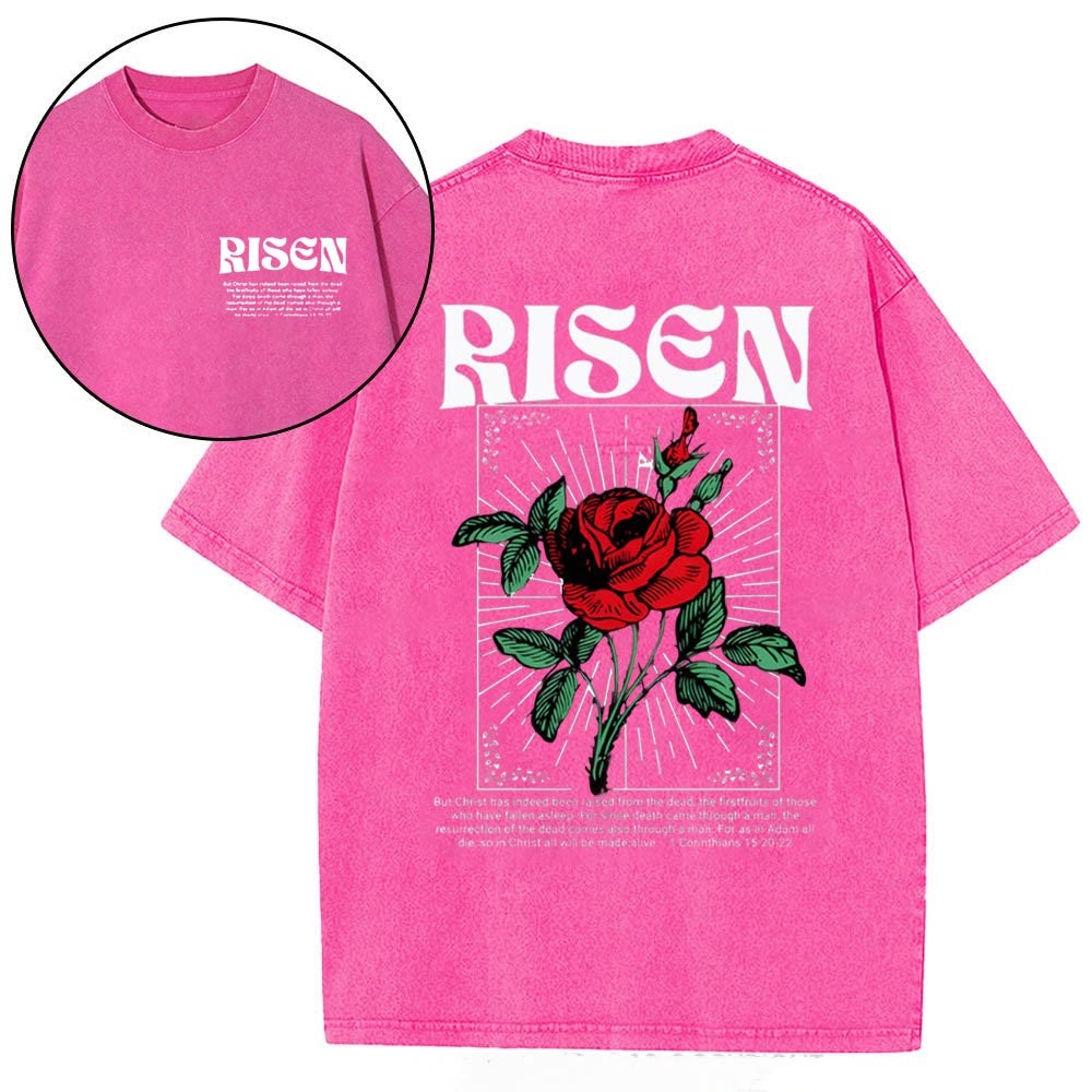 Christianartworkshop Risen Christian Washed T-Shirt - Pink - 4XL - image 11
