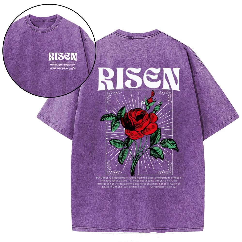 Christianartworkshop Risen Christian Washed T-Shirt - Purple - 4XL - image 10