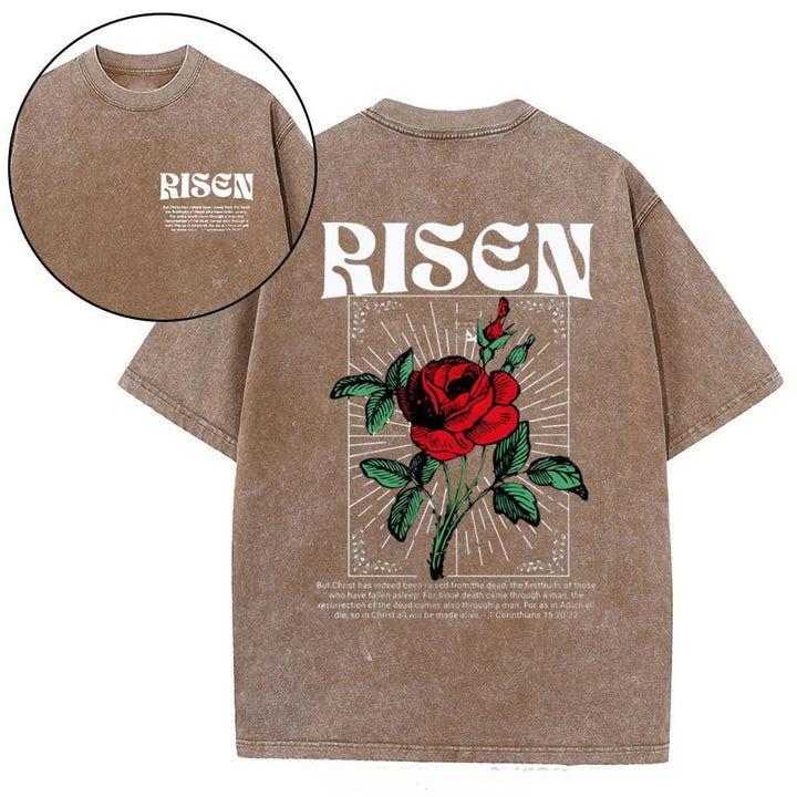 Christianartworkshop Risen Christian Washed T-Shirt - Coffee - 4XL - image 8