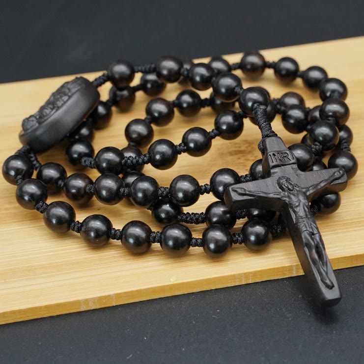 Christianartworkshop Olive Wood Beads Crucifix Prayer Rosary - Ebony-10mm - image 4