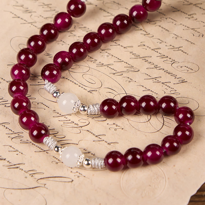 Christianartworkshop Divine Mercy & Crucifix of 8mm Garnet Chalcedony Rosary - Handmade Divine Beads - image 5