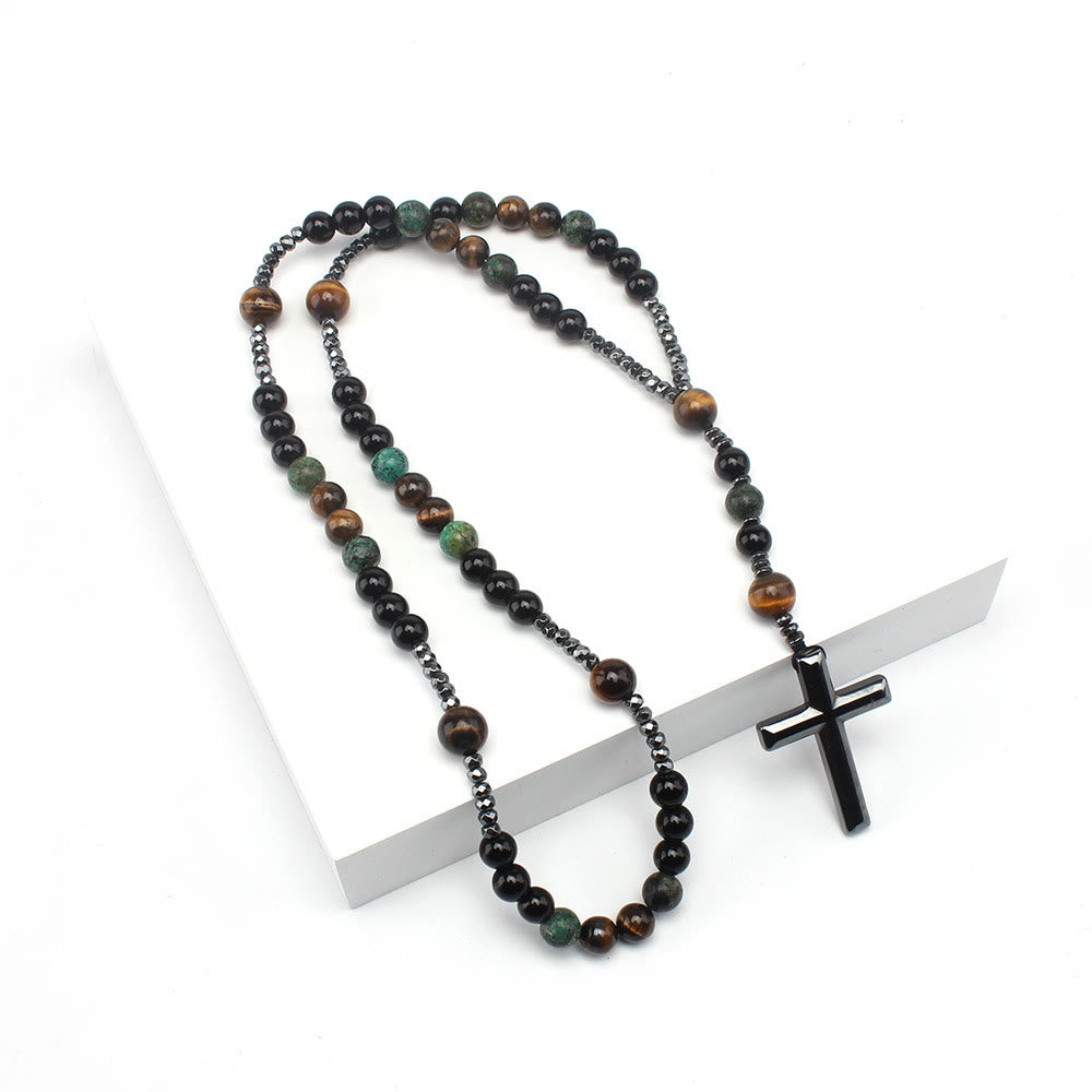 Christianartworkshop 8mm African Turquoise & Yellow Tiger Eye Stone Prayer Rosary - image 4