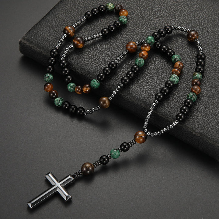 Christianartworkshop 8mm African Turquoise & Yellow Tiger Eye Stone Prayer Rosary - African Turquoise & Yellow Tiger Eye - image 1