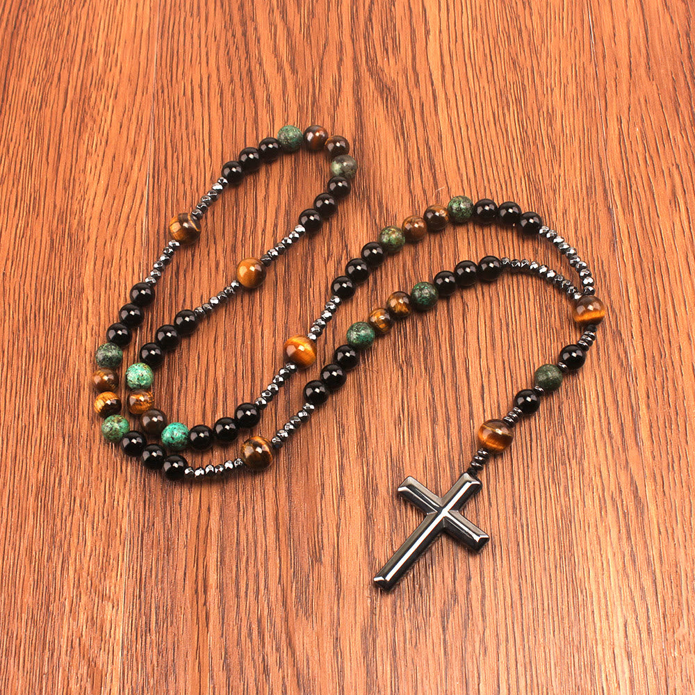 Christianartworkshop 8mm African Turquoise & Yellow Tiger Eye Stone Prayer Rosary - image 2