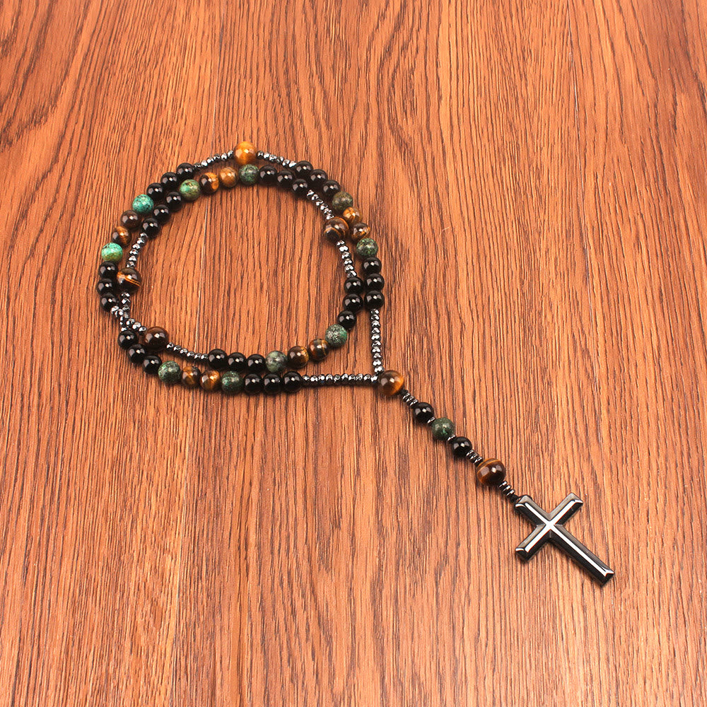 Christianartworkshop 8mm African Turquoise & Yellow Tiger Eye Stone Prayer Rosary - image 3