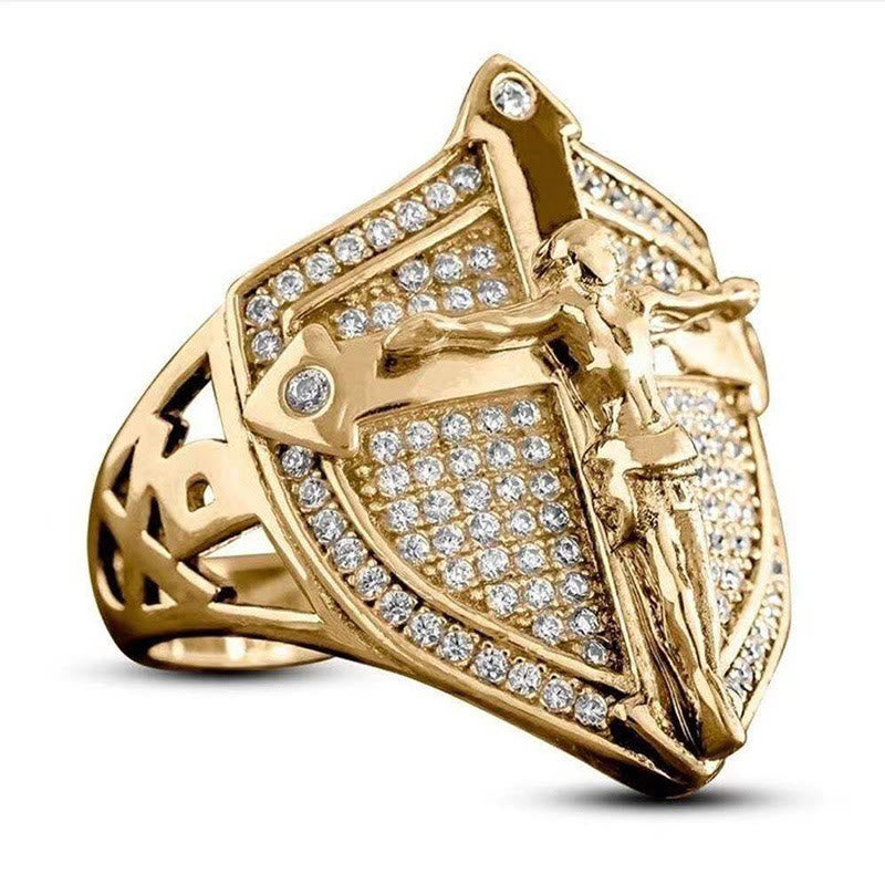 Christianartworkshop Divine Shield Crucifix Luxurious Ring: A Bold Testament of Faith and Devotion - US13 - image 1