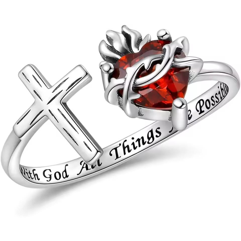 Christianartworkshop Sacred Heart of Jesus Ring: With God All Things Are Possible - Adjustable - image 1