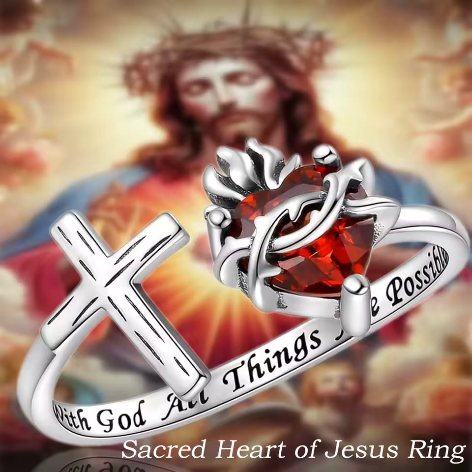 Christianartworkshop Sacred Heart of Jesus Ring: With God All Things Are Possible - image 2
