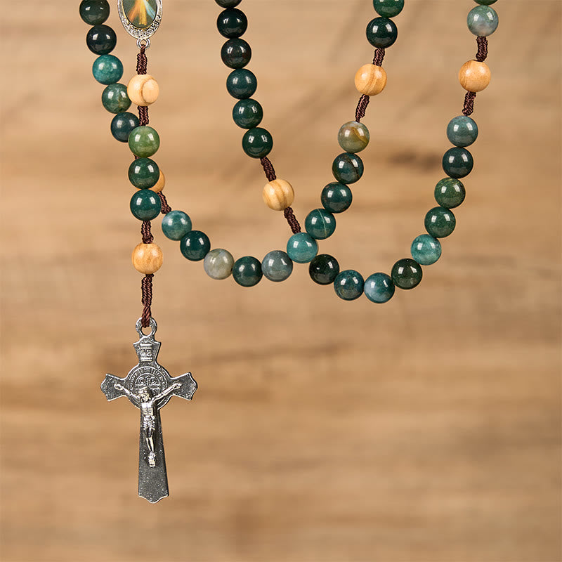 Christianartworkshop Jesus Icon & Crucifix 8mm Natural Green Jade Rosary - Handcrafted Rosary Beads - image 3