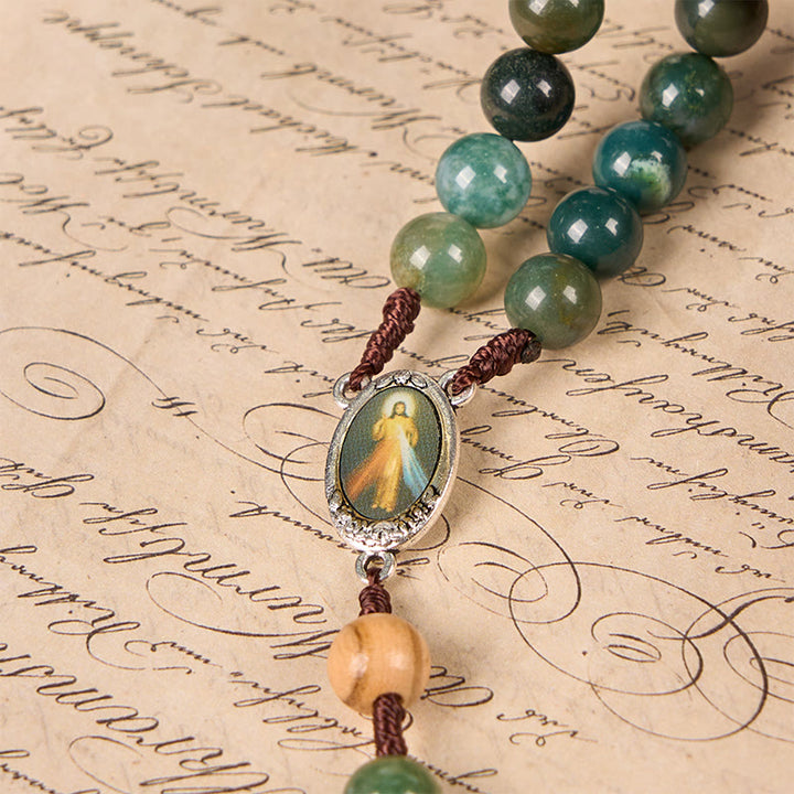Christianartworkshop Jesus Icon & Crucifix 8mm Natural Green Jade Rosary - Handcrafted Rosary Beads - image 5