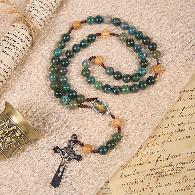 Christianartworkshop Jesus Icon & Crucifix 8mm Natural Green Jade Rosary - Handcrafted Rosary Beads - Jesus Icon & Crucifix - image 1