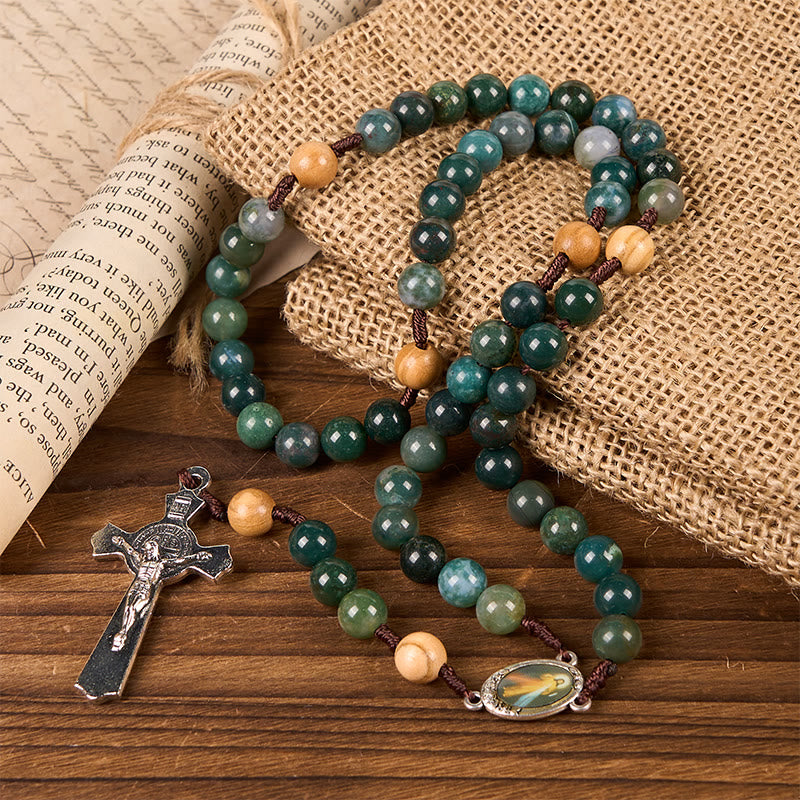 Christianartworkshop Jesus Icon & Crucifix 8mm Natural Green Jade Rosary - Handcrafted Rosary Beads - image 2