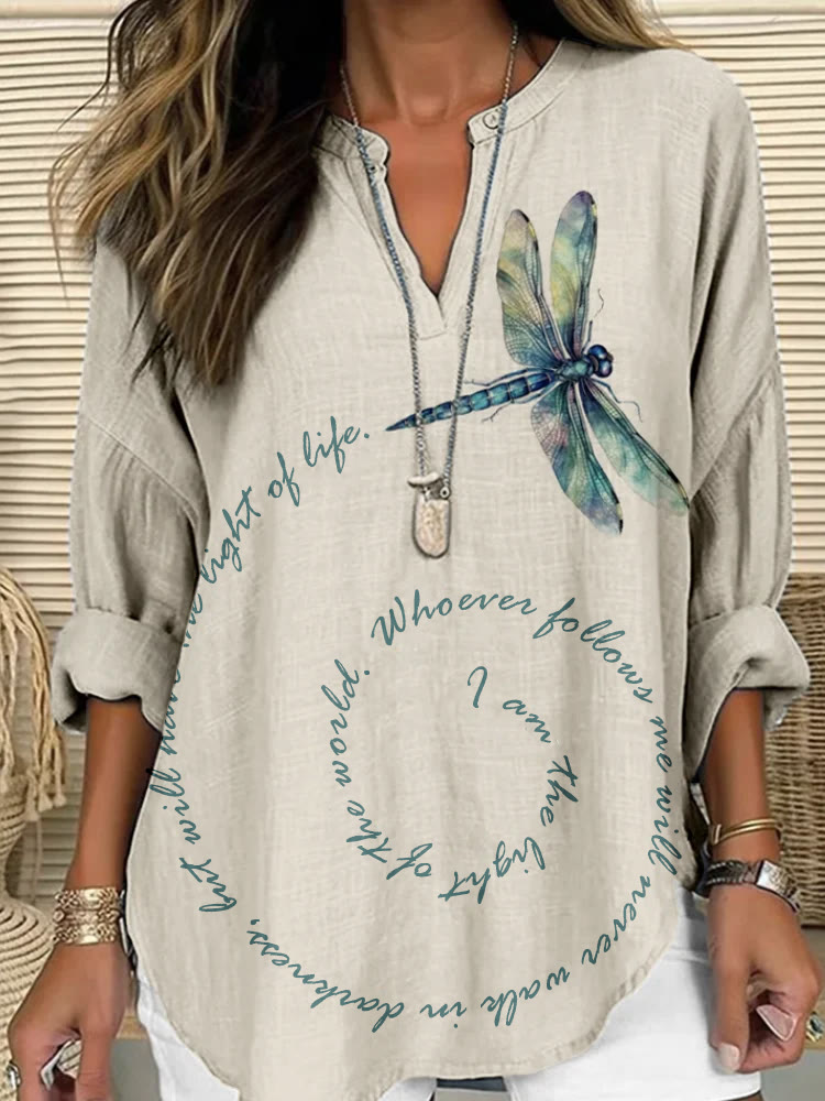 Christianartworkshop Eternal Light Dragonfly Linen Shirt – Walk in Faith and Grace - Apricot - 5XL - image 1