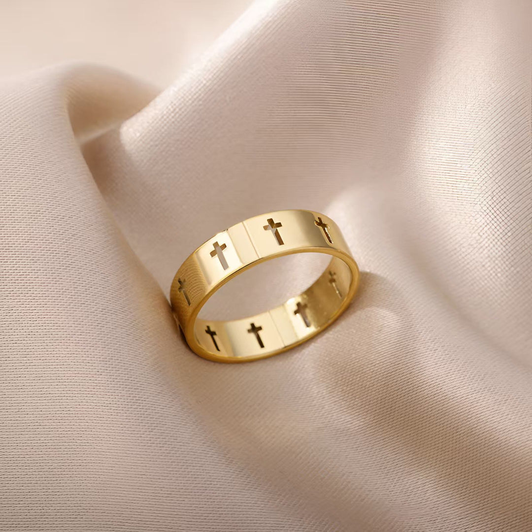 Christianartworkshop Divine Gold Cross Ring: A Simple Yet Deep Expression of Devotion - Adjustable - image 1