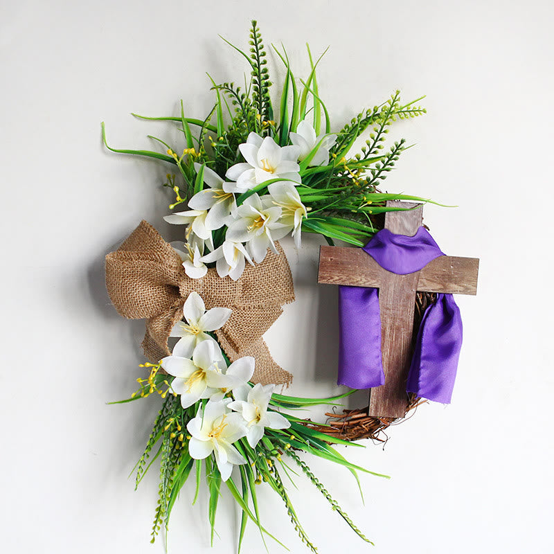 Christianartworkshop "Holy Embrace" Wreath and Cross: A Spring Hymn of Faith - Cross + purple scarf - image 2