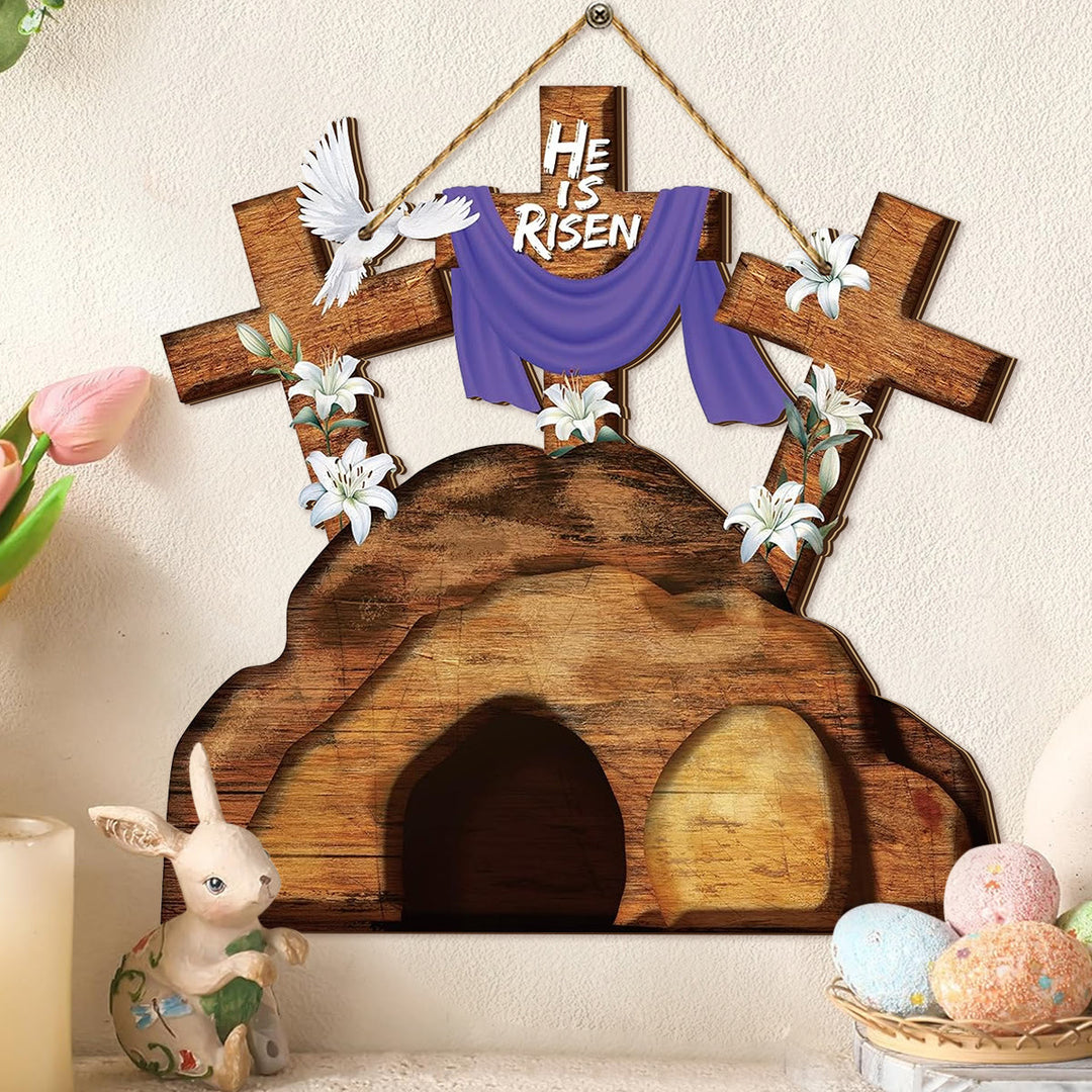 Christianartworkshop Wooden Cross Easter Ornament - Celebrate the Resurrection - Boxwood - image 1
