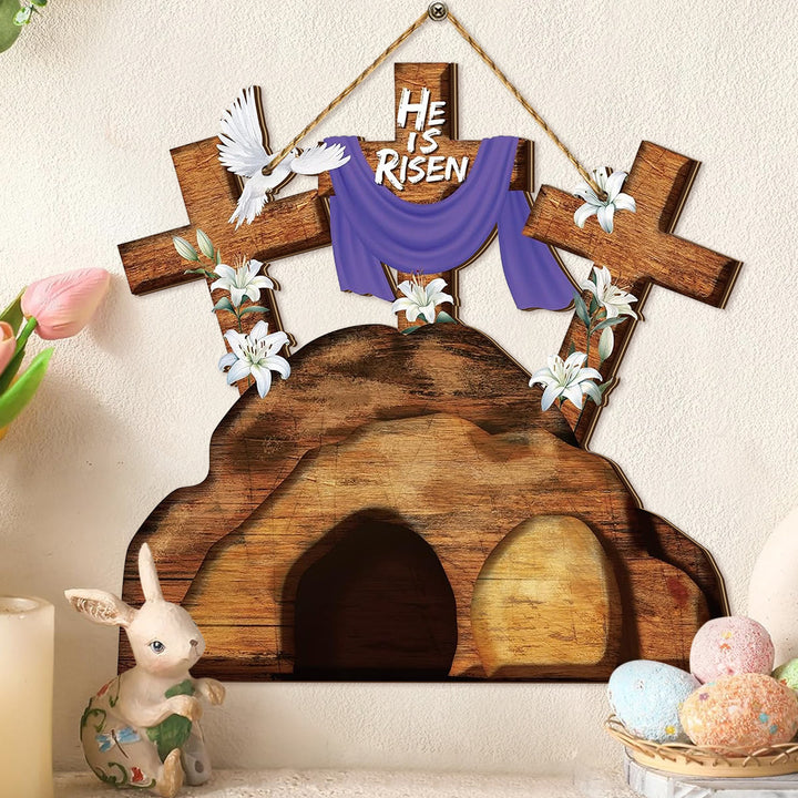 Christianartworkshop Wooden Cross Easter Ornament - Celebrate the Resurrection - Boxwood - image 1